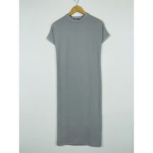 COS Grey Midi Length Textured Stretch Knit Zip Back Sheath Dress Womens 4 US